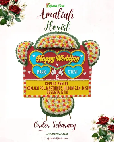 Karangan Papan Bunga Pernikahan di Karamat